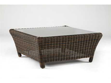 South Sea Rattan Del Ray Wicker Chestnut Square Glass Outdoor Patio Coffee Table