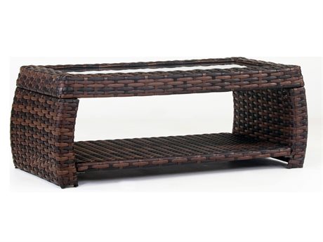 South Sea Rattan Huntington Wicker Hazelnut 48''W x 23''D Rectangular Glass Top Coffee Table