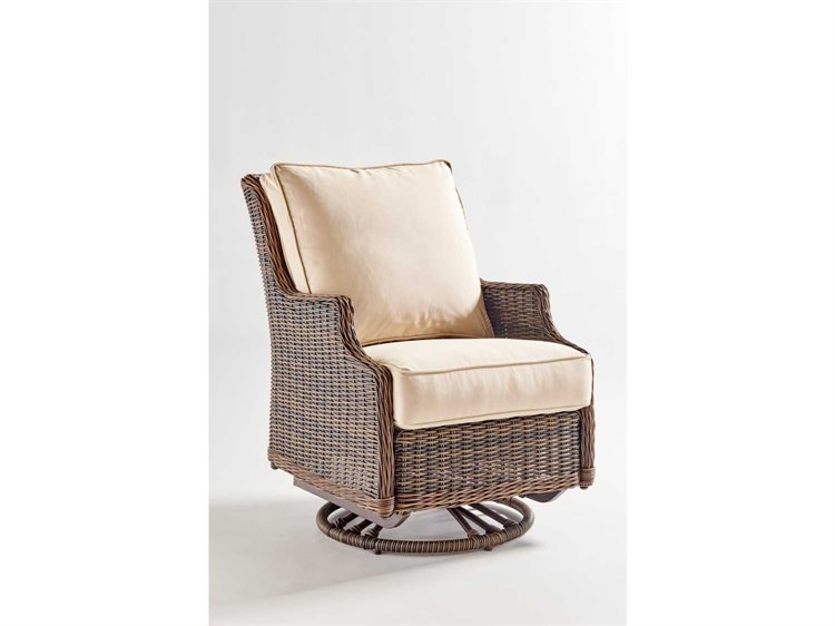 South Sea Rattan Barrington Wicker Chestnut Swivel Glider Patio Lounge Chair