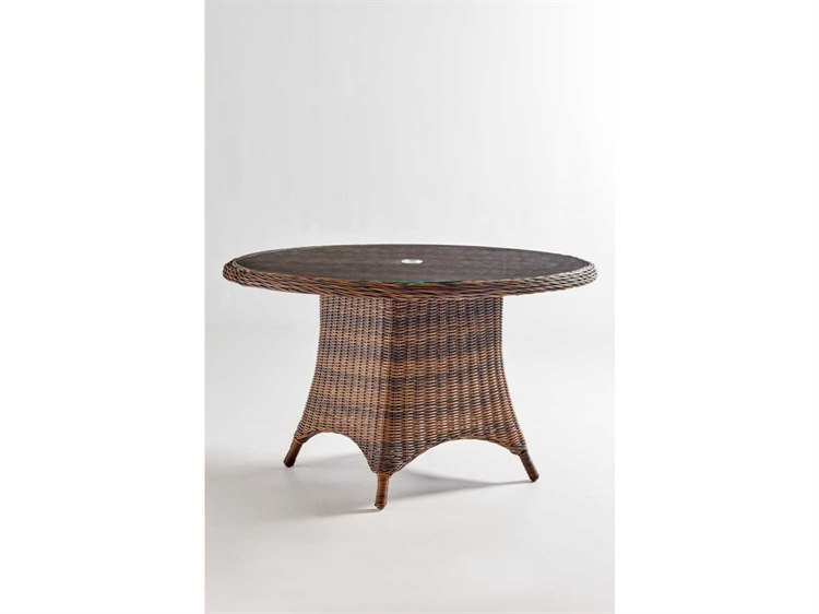South Sea Rattan Barrington Wicker Chestnut Square Glass Top Dining Chat Table