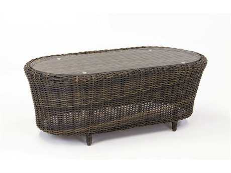 South Sea Rattan Barrington Wicker Chestnut Oval Glass Top Coffee Table