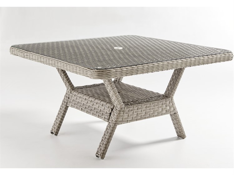 South Sea Rattan Mayfair Quick Ship Wicker Square Umbrella Hole Chat Table