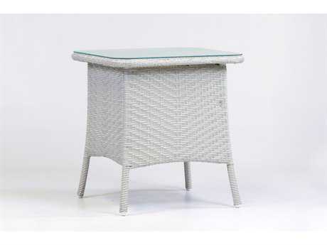 South Sea Rattan Bahia Wicker 22'' Square Glass Top End Table