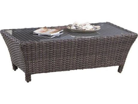 South Sea Rattan Panama Wicker Charcoal Brown 39''W x 26''D Rectangular Poly Top Coffee Table