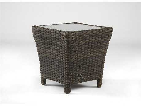 South Sea Rattan Panama Wicker Charcoal Brown Square Glass Top End Table