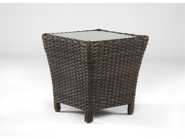 South Sea Rattan Panama Wicker Charcoal Brown Square Glass Top Outdoor Patio End Table
