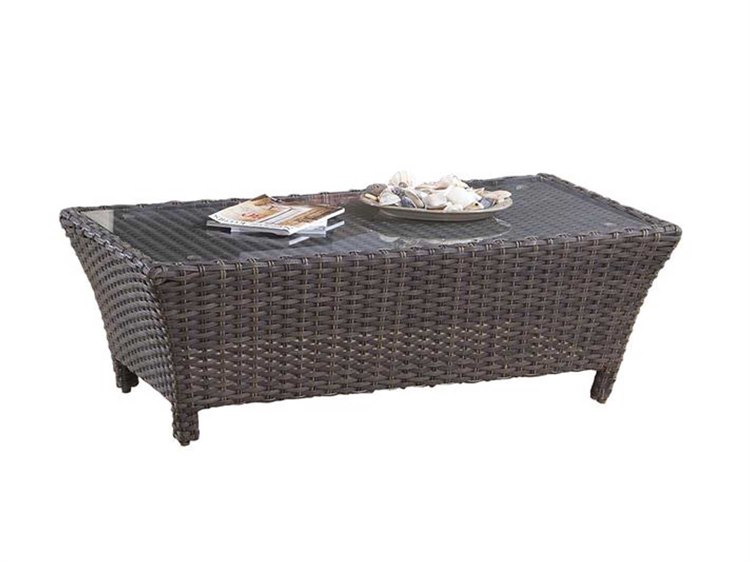 South Sea Rattan Panama Wicker Charcoal Brown Rectangular Glass Top Outdoor Patio Coffee Table