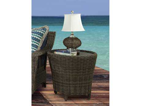 South Sea Rattan Saint John Wicker Cappuccino Round Glass Top End Table