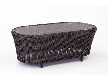 South Sea Rattan Saint John Wicker Cappuccino 39''W x 26''D Oval Glass Top Coffee Table