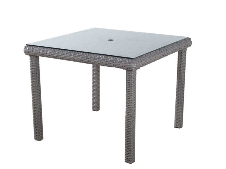 South Sea Rattan St Tropez Wicker Square Glass Top Patio Dining Table