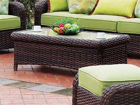 South Sea Rattan St Tropez Wicker 48''W x 24''D Rectangular Glass Top Coffee Table