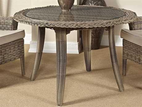 South Sea Rattan Provence Wicker Grey Patina Round Glass Top Dining Table