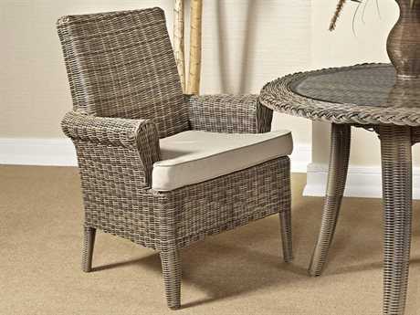 South Sea Rattan Provence Wicker Grey Patina Outdoor Dining Arm Chair