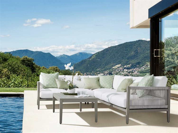 South Sea Rattan Nicole Aluminum Greystone Sectional Patio Lounge Set