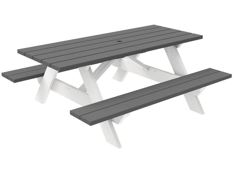 Seaside Casual Complementary Pieces Recycled Plastic Traditional 72''W x 52''D Rectangular Picnic Table with Umbrella Hole