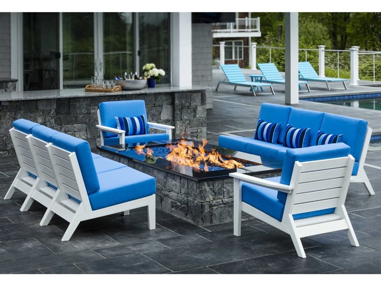 Seaside Casual Dex Recycled Plastic Cushion Firepit Lounge Set