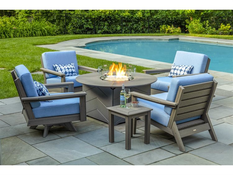 Seaside Casual Dex Recycled Cushion Fire Pit Patio Lounge Set