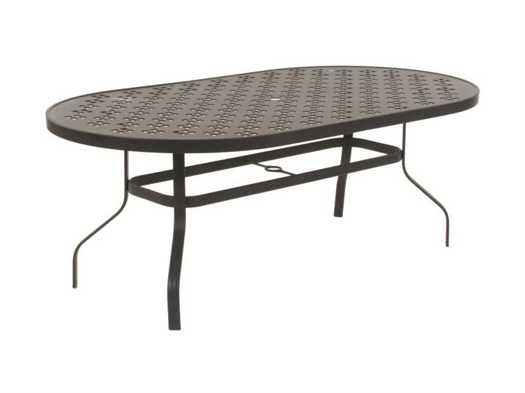 Suncoast Patterned Square Aluminum 76'' x 42'' Oval Metal Dining Table with Umbrella Hole