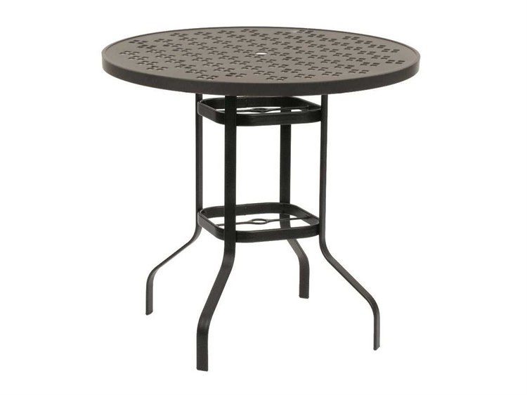 Suncoast Patterned Square Aluminum 42'' Round Metal Bar Table with Umbrella Hole