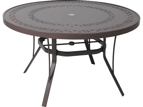 Suncoast Patterned Square Aluminum Round Outdoor Dining Table with Umbrella Hole