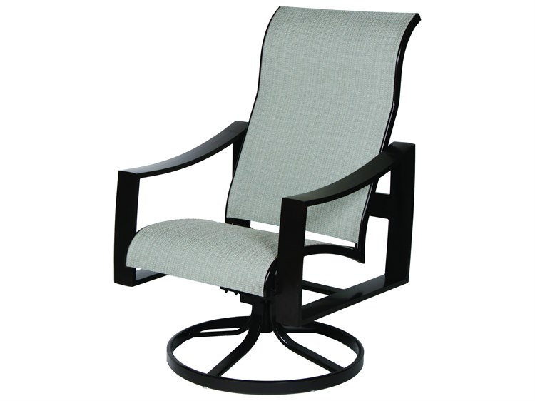 Suncoast Pinnacle Sling Aluminum High Back Swivel Rocker Dining Arm Chair