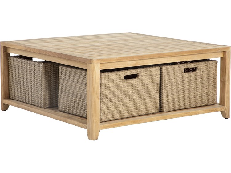 Summer Classics Chesapeake Wicker Square 4 Basket Storage Outdoor Patio Coffee Table