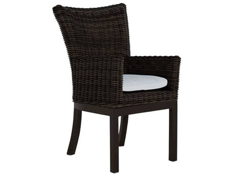 Summer Classics Rustic Wicker Dining Arm Chair with Cushion
