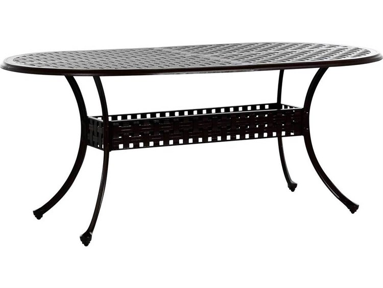 Summer Classics Double Lattice Cast Aluminum 84''W x 42''D Oval Dining Table with Umbrella Hole
