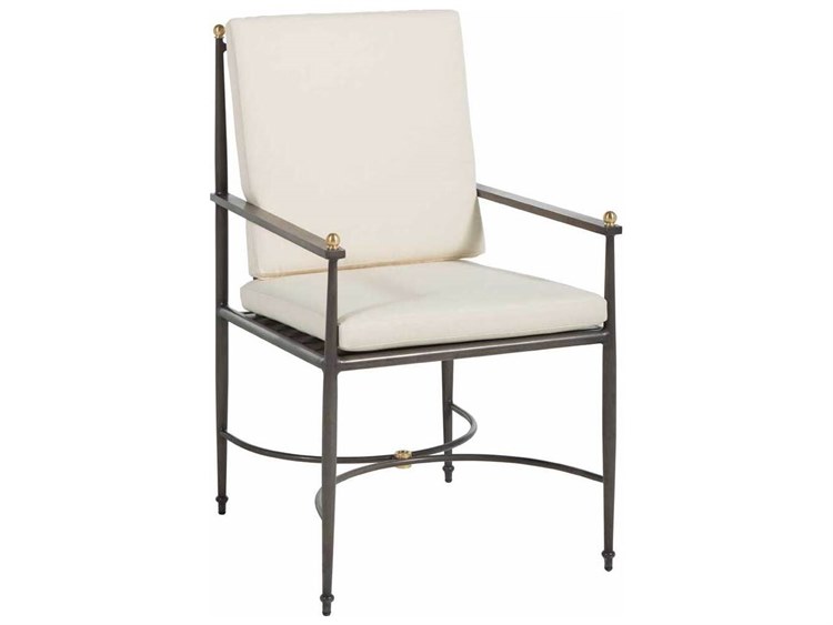 Summer Classics Roma Quick Ship Aluminum Slate Grey Dining Arm Chair in Linen Snow