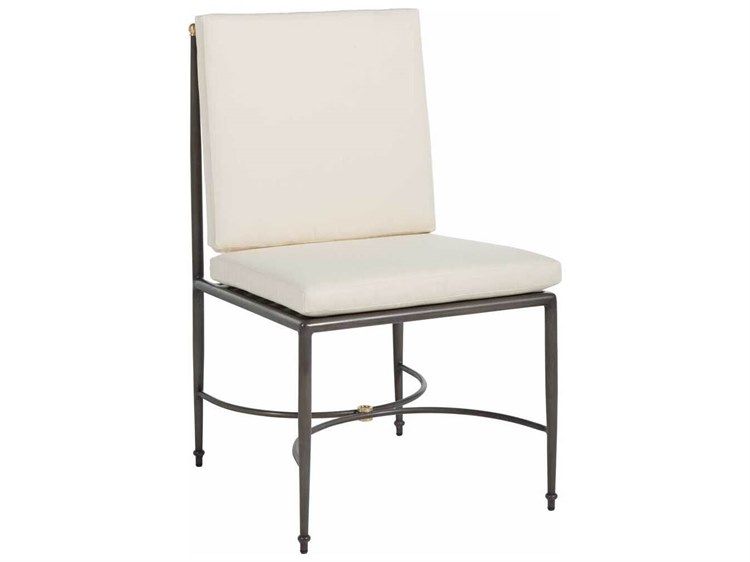 Summer Classics Roma Quick Ship Aluminum Slate Grey Dining Side Chair in Linen Snow