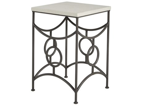 Summer Classics Trestle Wrought Iron 20'' Square Superstone Top End Table