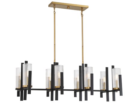 Savoy House Midland 8-Light Matte Black Warm Brass Glass Cylinder Linear Island Pendant
