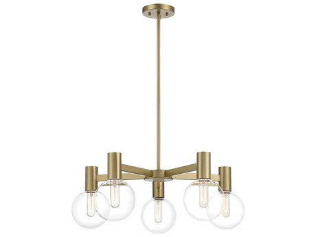 Savoy House Wright 5-Light Warm Brass Glass Globe Chandelier