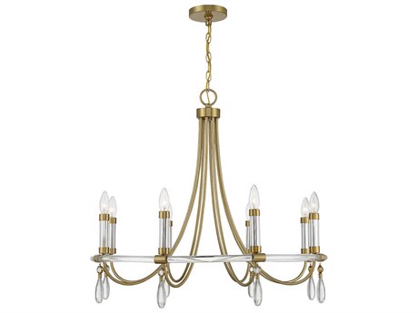 Savoy House Mayfair 8-Light Warm Brass Chrome Crystal Candelabra Chandelier