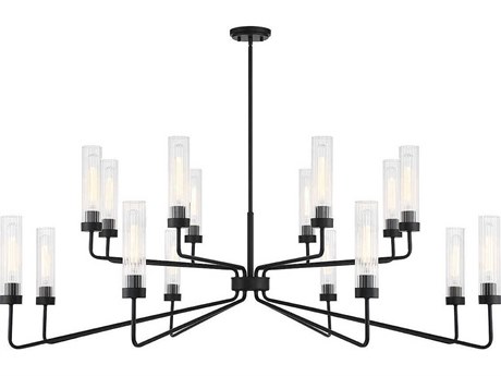Savoy House Baker 16-Light Matte Black Glass Cylinder Tiered Chandelier