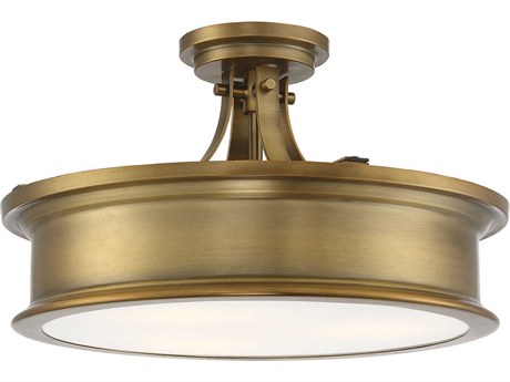 Savoy House Watkins 3-Light Warm Brass Glass Round Semi Flush Mount
