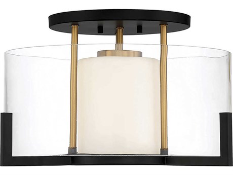 Savoy House Eaton 1-Light Matte Black Warm Brass Glass Round Semi Flush Mount