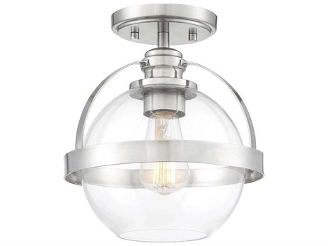 Savoy House Pendleton 1-Light Satin Nickel Glass Globe Semi Flush Mount