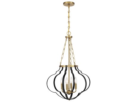Savoy House Mercer 4-Light Matte Black Warm Brass Pendant