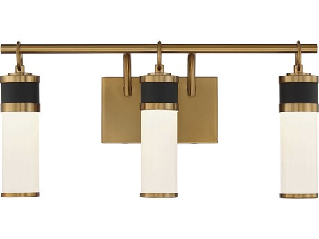 Savoy House Abel 3-Light Matte Black Warm Brass Glass LED Vanity Light