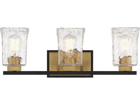 Savoy House Sidney 3-Light Matte Black Warm Brass Glass Vanity Light