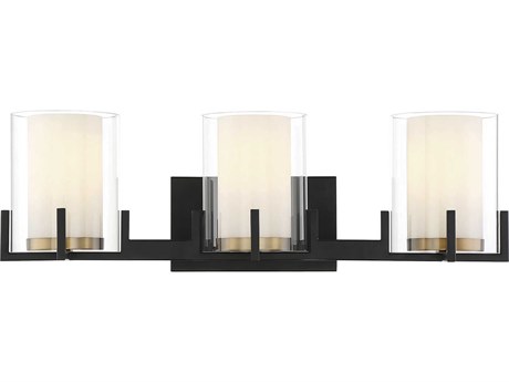 Savoy House Eaton 3-Light Matte Black Warm Brass Glass Vanity Light