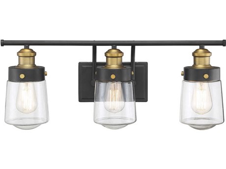 Savoy House Macauley 3-Light Vintage Black Warm Brass Glass Vanity Light