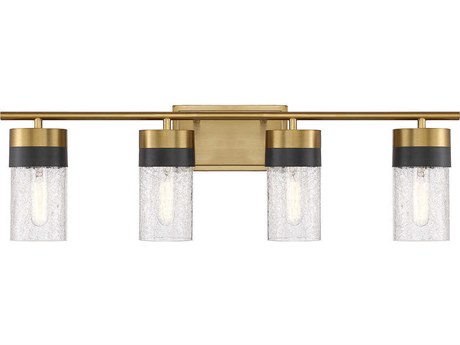 Savoy House Brickell 4-Light Warm Brass Black Glass Vanity Light