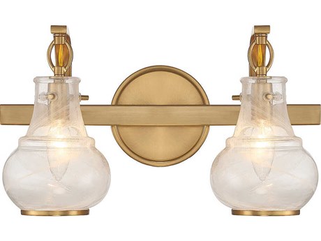 Savoy House Adams 2-Light Warm Brass Glass Vanity Light