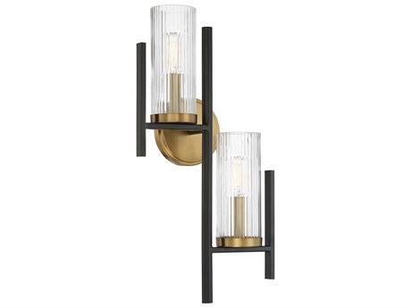 Savoy House Midland 2-Light Matte Black Warm Brass Glass Wall Sconce