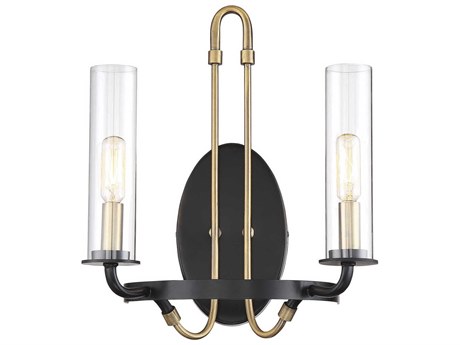 Savoy House Kearney 2-Light Vintage Black Warm Brass Glass Wall Sconce