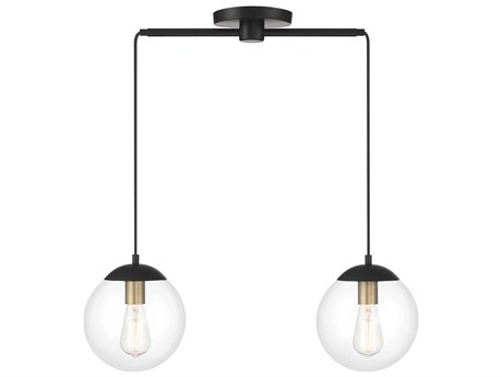 Savoy House Meridian 2-Light Matte Black Natural Brass Glass Globe Island Pendant