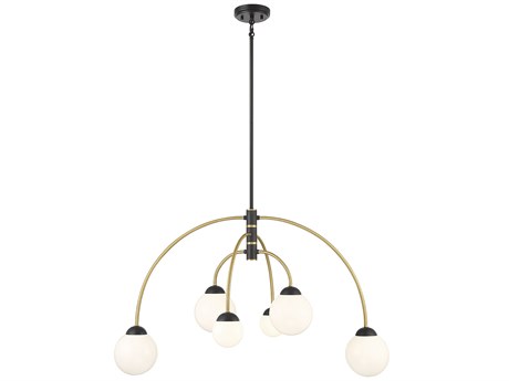 Savoy House Meridian 6-Light Matte Black Natural Brass Glass Globe Chandelier