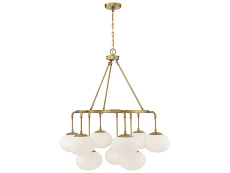 Savoy House Meridian 9-Light Natural Brass Glass Globe Chandelier